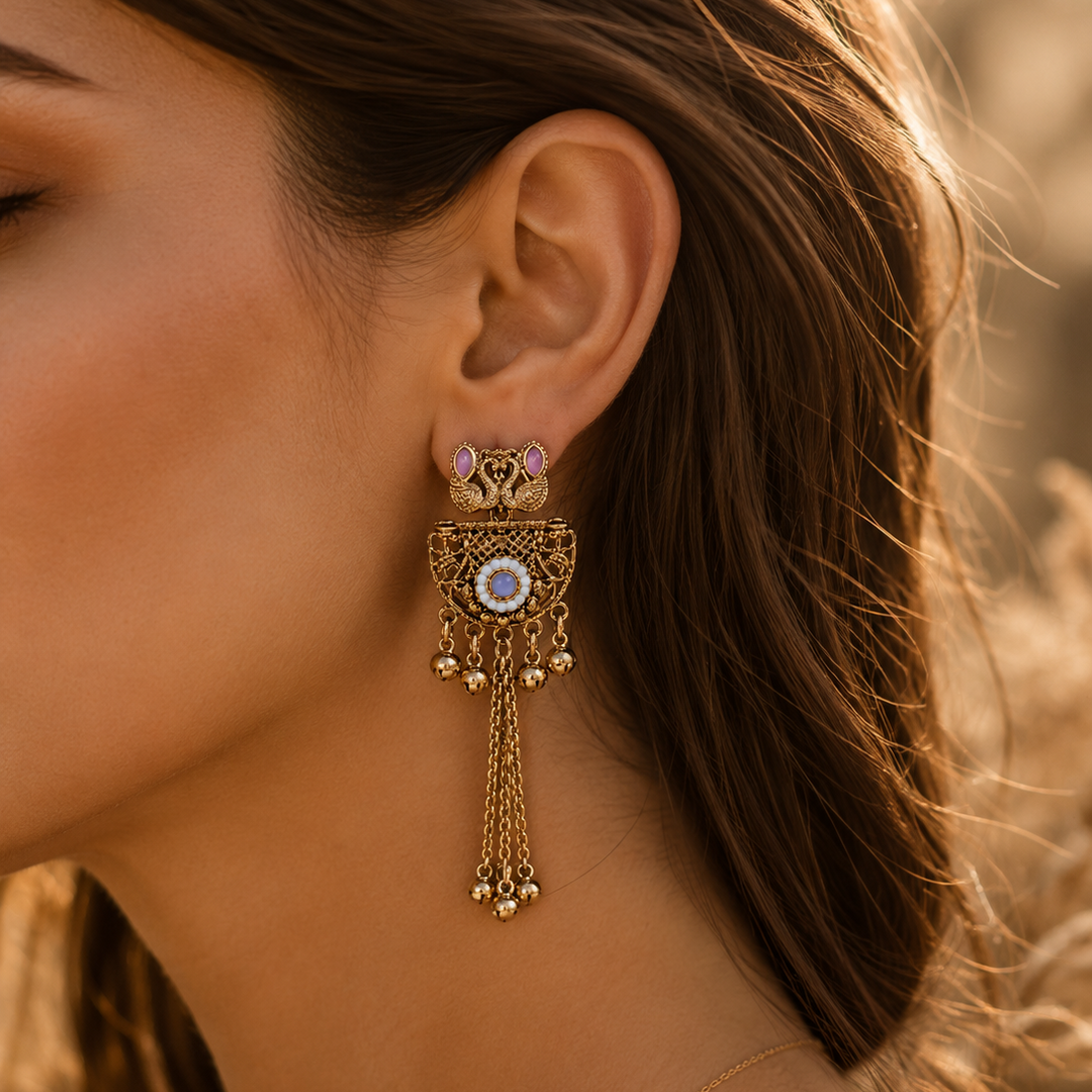 Peacock Ghungroo Tassel Earrings