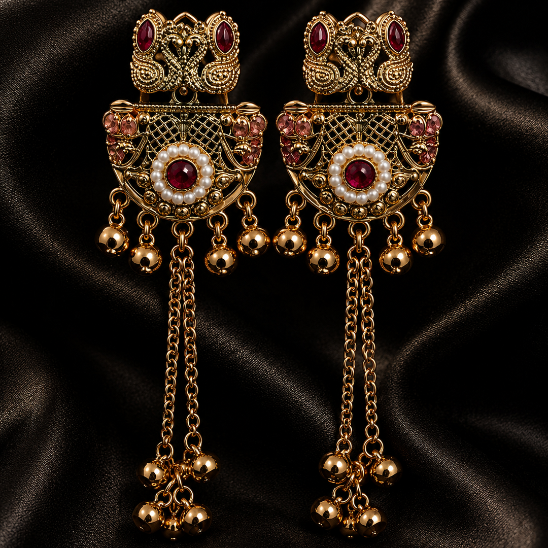 Peacock Ghungroo Tassel Earrings