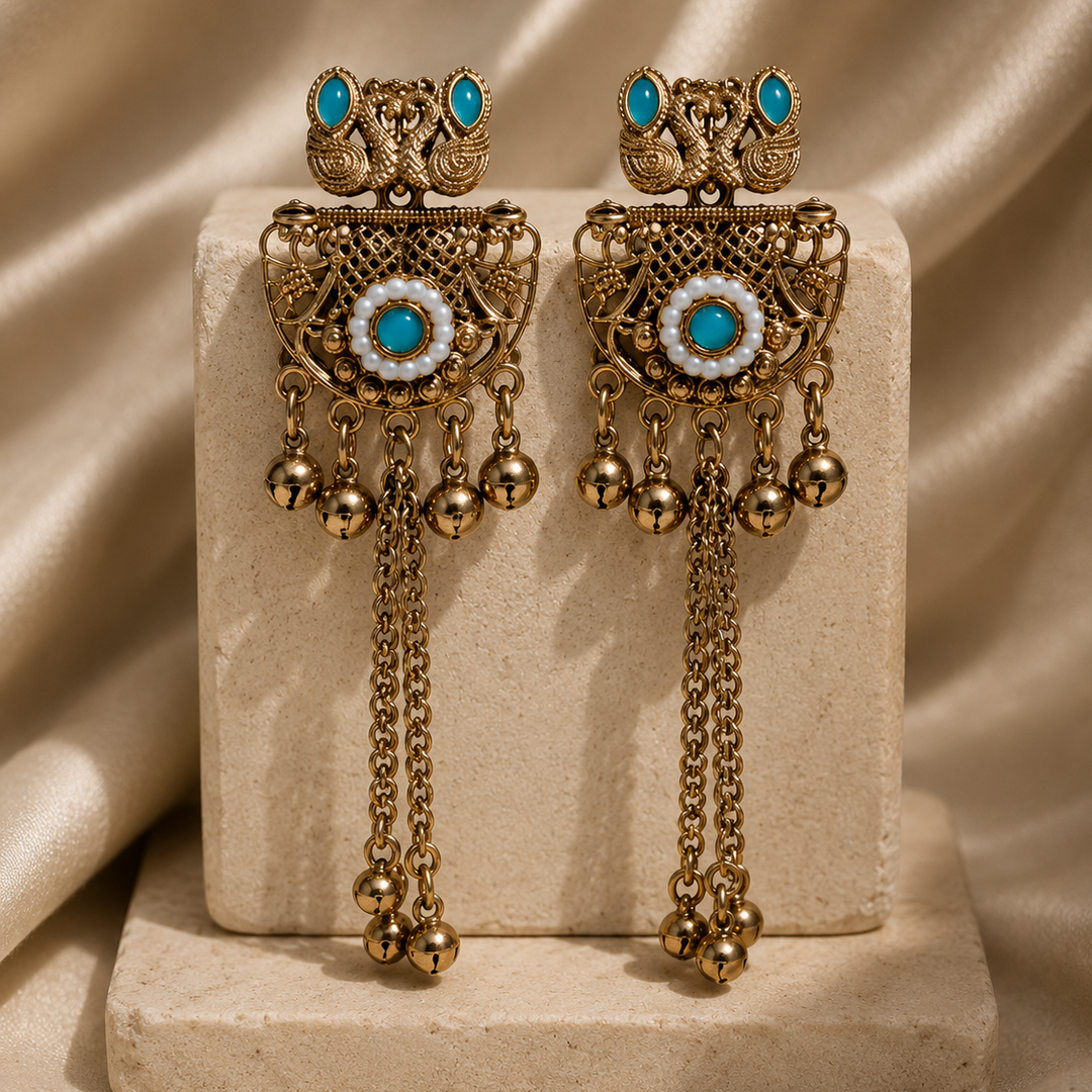 Peacock Ghungroo Tassel Earrings