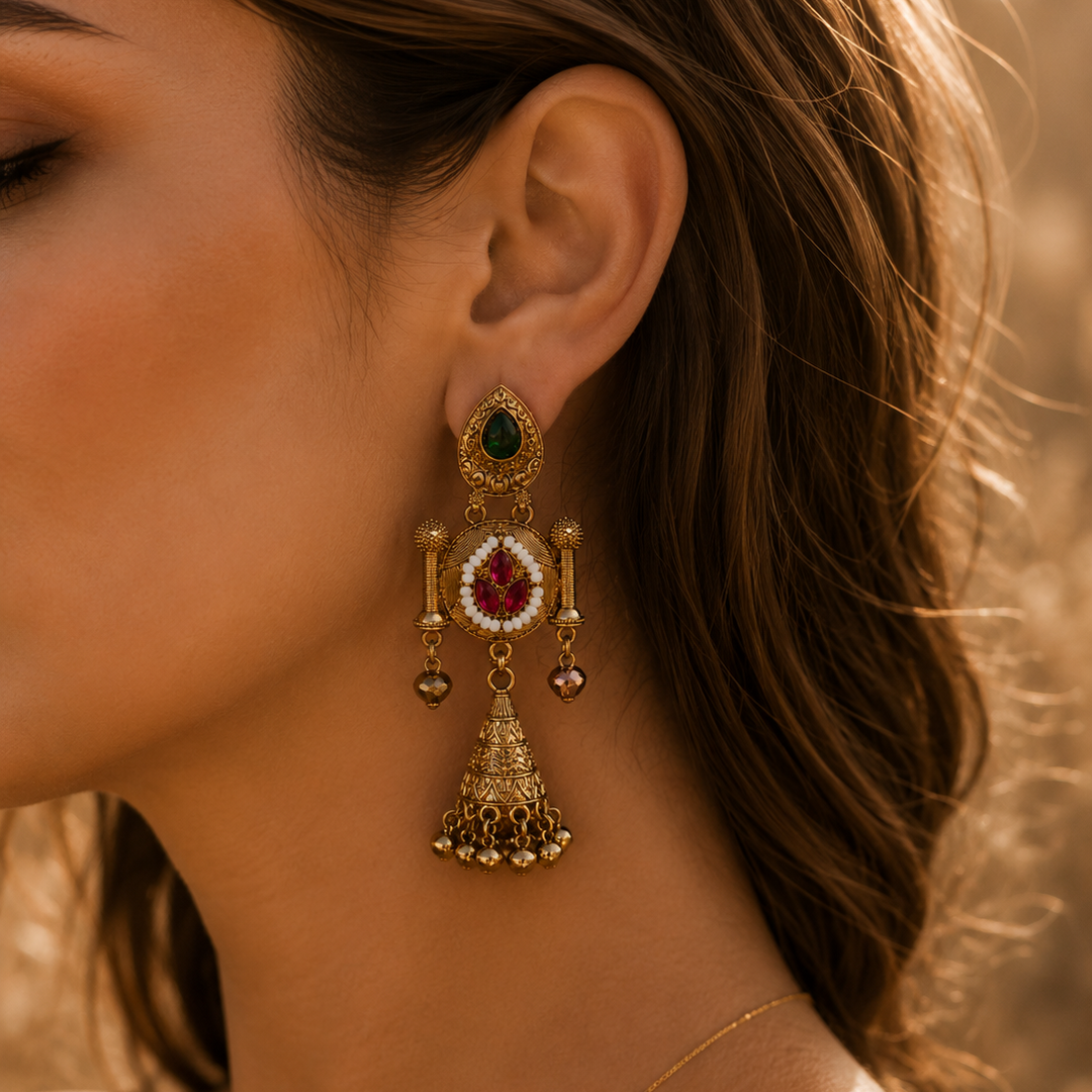Rangrez Temple Jhumka Earrings