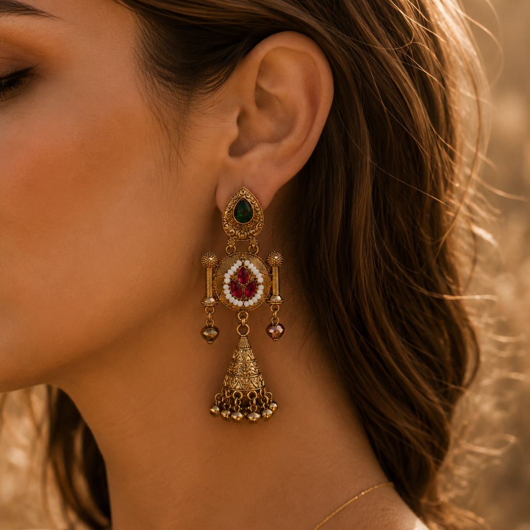 Rangrez temple jhumka earrings